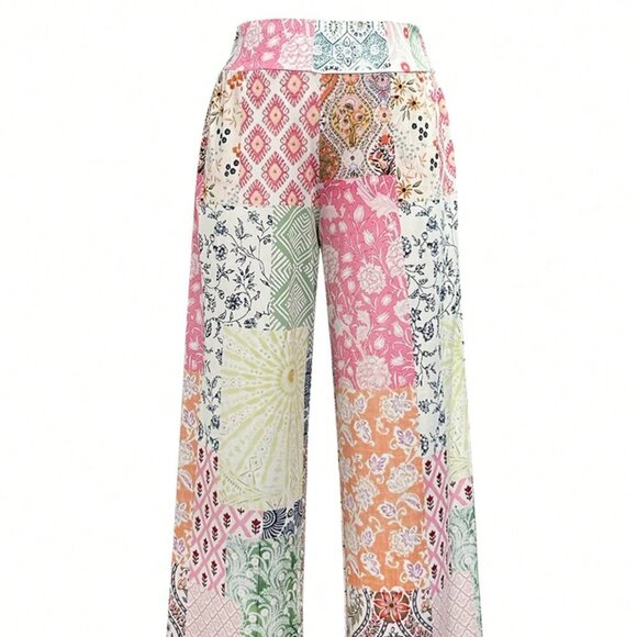 Multicolor Boho Women's Ditsy Floral Print Loose Pants - Picture 4 of 7